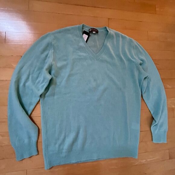Cashmere Boutique Pure Cashmere V-Neck Spring Sweater in Blue Topaz M NWT - Picture 4 of 11